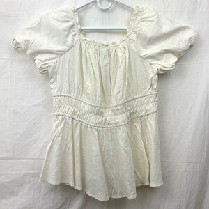 Torrid Linen Puff Sleeve Shirred Bodice Blouse Women +0 Cloud Dancer White